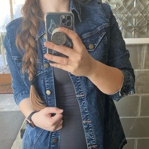 Lori Goldstein tunic length denim jacket. Medium dark wash, VERY stretchy!